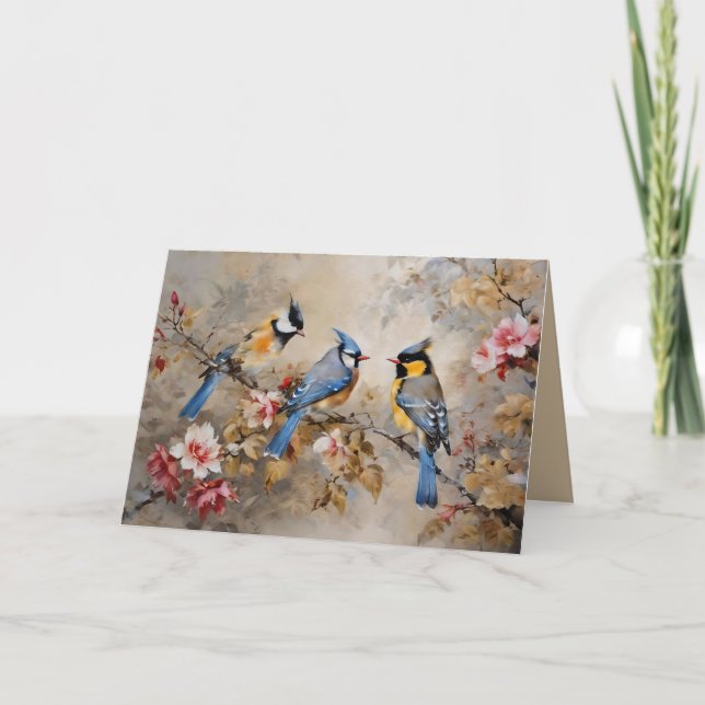 Tarjetas personalizables de pájaros y flores en ac (Anverso)