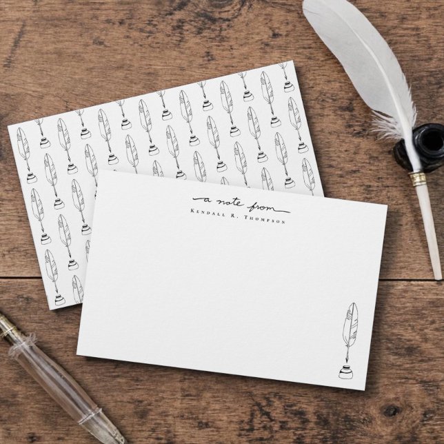 Tarjetas Personalizadas Papelería Pluma y Tinta (Personalized "a note from" handwritten script feather quills and ink, writer's stationery.)