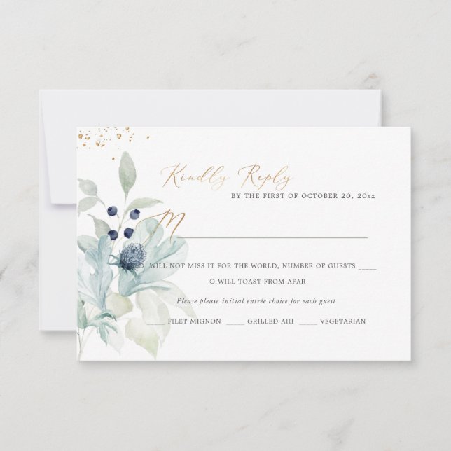 Tarjetas PixDezines Dusty Blue Winter Cotton RSVP (Anverso)