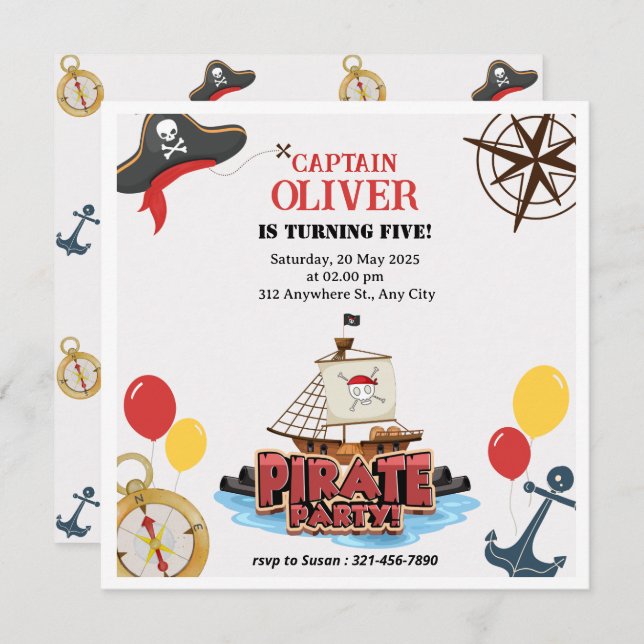 Tarjetas planas de invitación de cumpleaños para e (Anverso / Reverso)