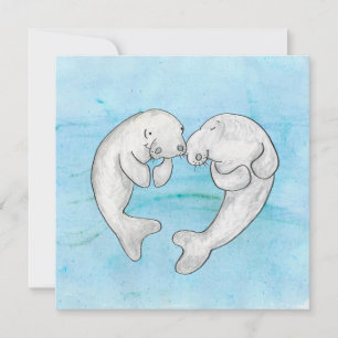 Tarjetas planas de manatíes enamorados
