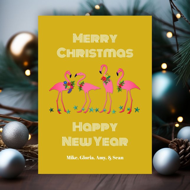 Tarjetas planas de Navidad de flamencos con saludo (Subido por el creador)
