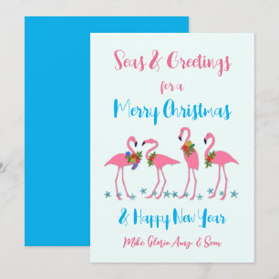 Tarjetas planas de Navidad de flamencos de Mar y S