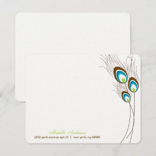 Tarjetas planas de plumas de pavo real verde