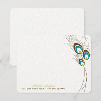 Tarjetas planas de plumas de pavo real verde