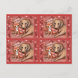 Tarjetas planas de San Valentín de gato y perro de