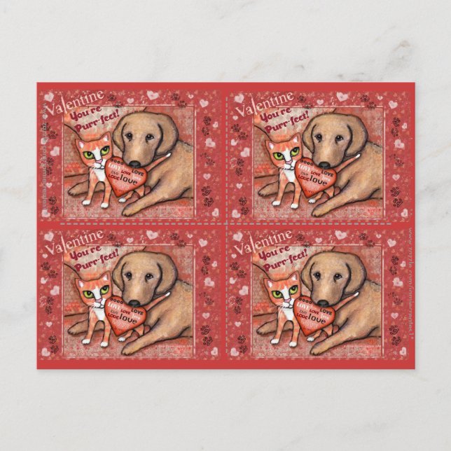 Tarjetas planas de San Valentín de gato y perro de (Anverso)