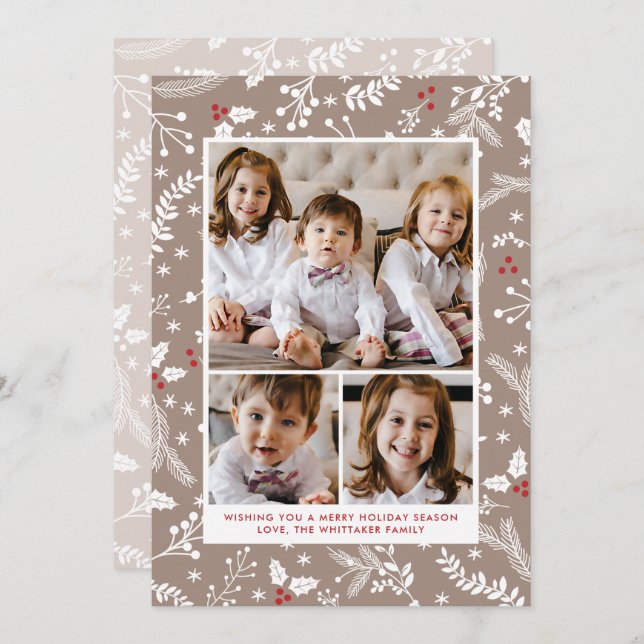 Tarjetas planas de vacaciones de Navidad con bayas (Anverso / Reverso)