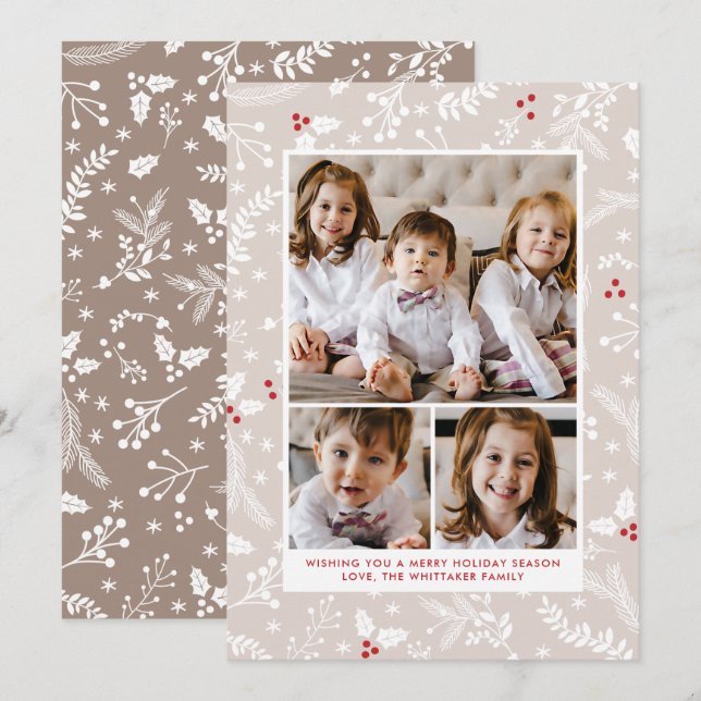 Tarjetas planas de vacaciones de Navidad con bayas (Anverso / Reverso)