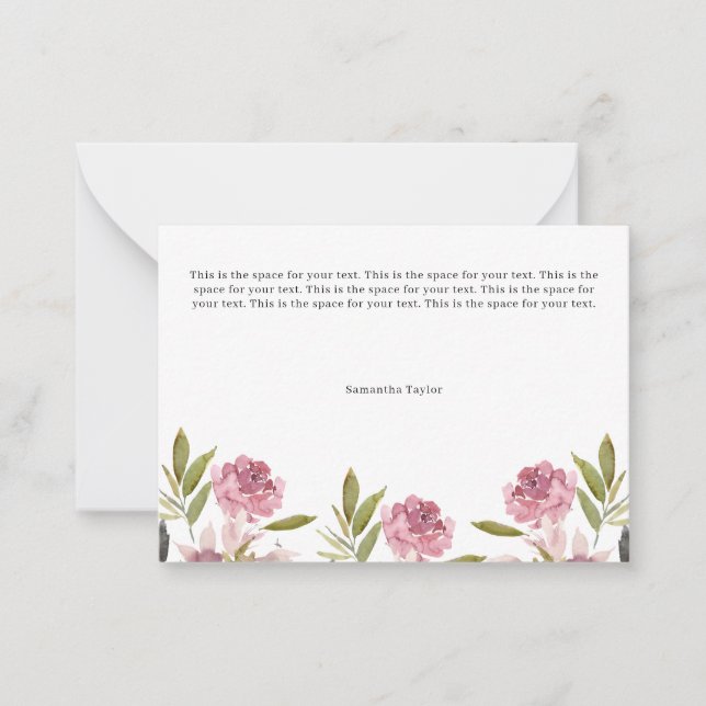 Tarjetas planas personalizadas con flores rosadas (Anverso)