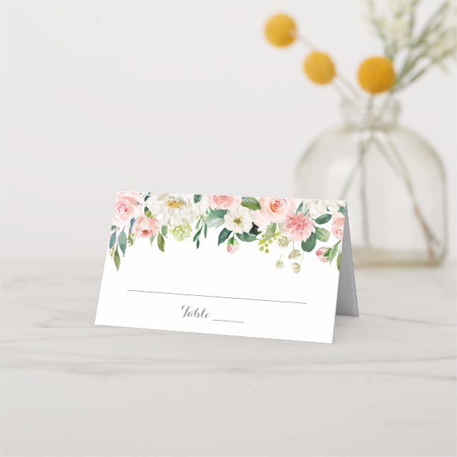 Tarjetas plegadas Boda de flores rosadas y blancas (Anverso)