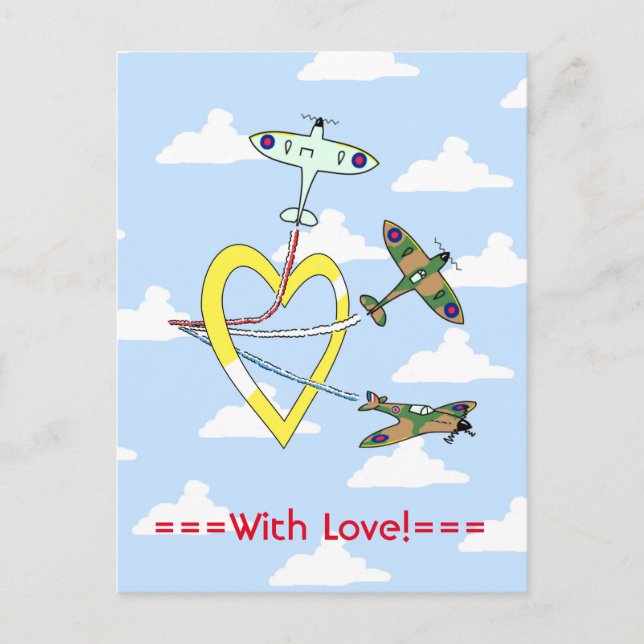 Tarjetas Postales Corazón Cielo Azul de Spitfires (Anverso)