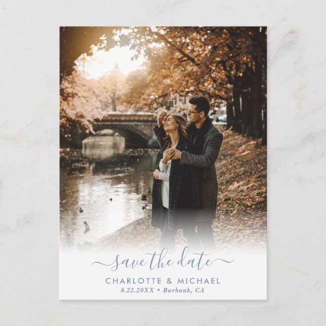 Tarjetas Postales de Ahorro de Boda con Foto Azul  (Anverso)