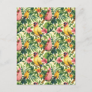 Tarjetas postales de aves tropicales y mariposas