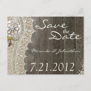 Tarjetas Postales de Aviso de "Rustic Lace Wood" p