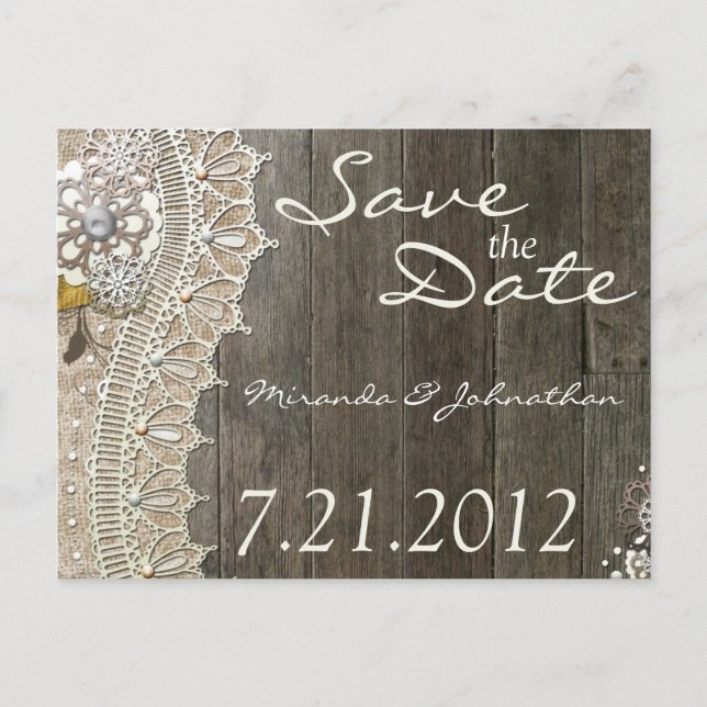 Tarjetas Postales de Aviso de "Rustic Lace Wood" p (Anverso)