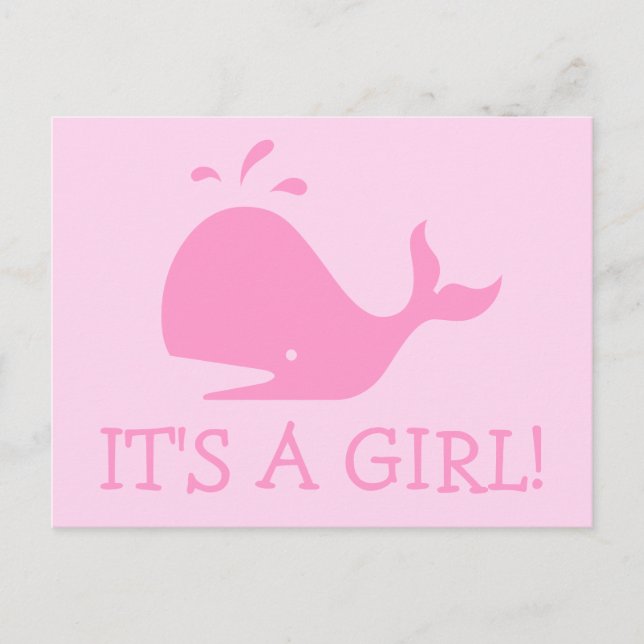 Tarjetas postales de ballena rosa para nuevo bebé  (Anverso)