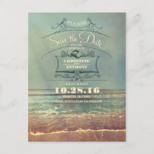 Tarjetas postales de boda en la playa con aviso de