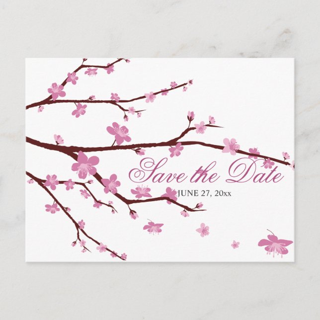Tarjetas Postales de Boda Flor de Cerezo Guardar l (Anverso)