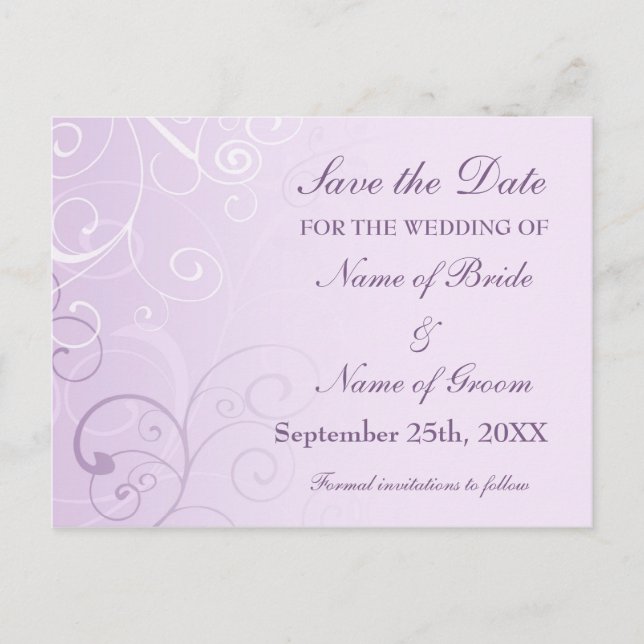 Tarjetas Postales de Boda Lavanda con Remolinos pa (Anverso)
