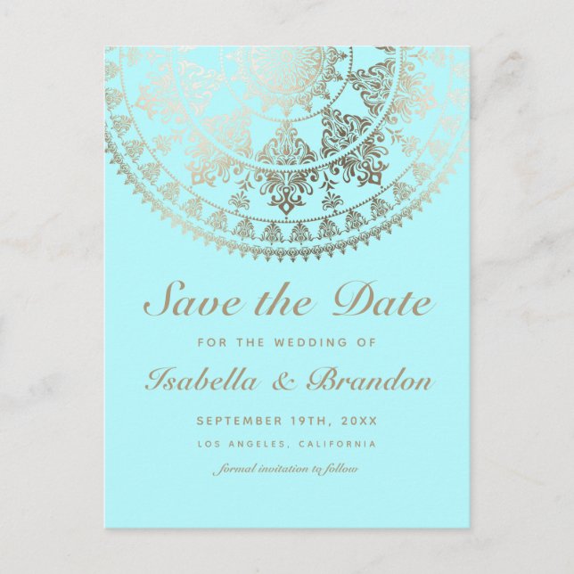 Tarjetas Postales de Boda Mandala Solar Gold (Anverso)