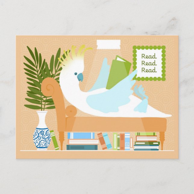 Tarjetas postales de cacatúa de lectura (Anverso)