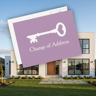 Tarjetas postales de cambio de dirección con llave