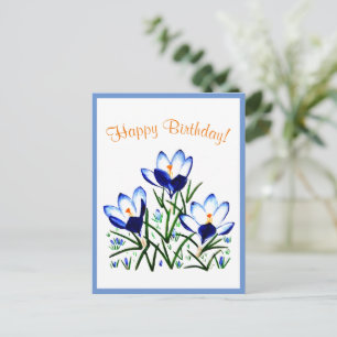 Tarjetas postales de crocus azules en primavera