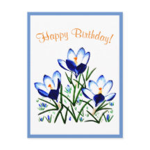 Tarjetas postales de crocus azules en primavera