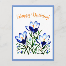 Tarjetas postales de crocus azules en primavera