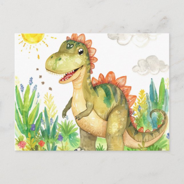 Tarjetas postales de dinosaurios con acuarela colo (Anverso)