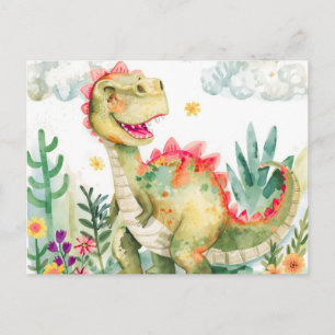 Tarjetas postales de dinosaurios con acuarela colo