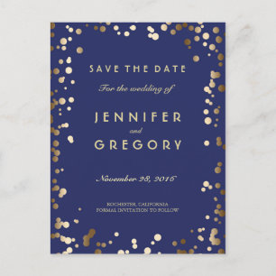 Tarjetas postales de Faux Gold Confetti Navy para
