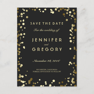 Tarjetas Postales de Faux Gold Confetti Negro para