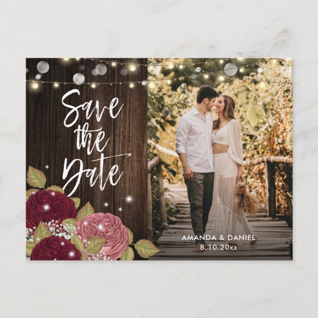 Tarjetas Postales de Foto de Burgundy Blush Save T (Anverso)