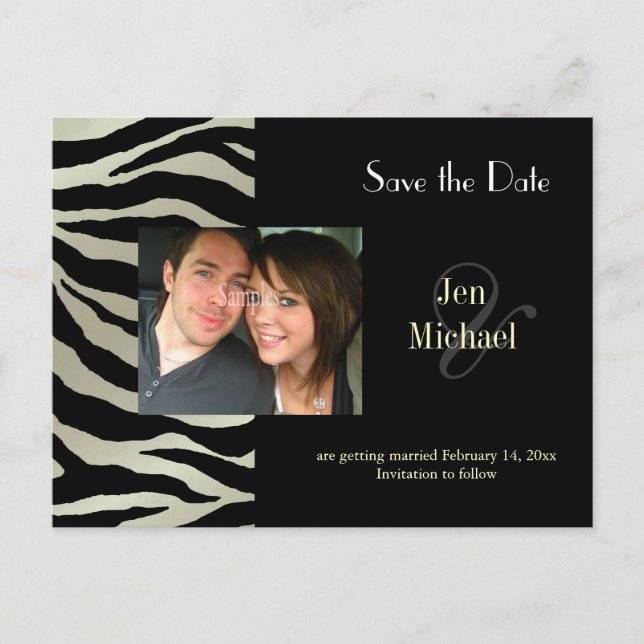 Tarjetas postales de foto de Zebra Save the Date, (Anverso)