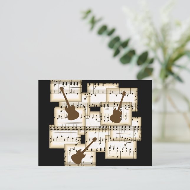 tarjetas postales de guitarras de papel de música  (Anverso de pie)