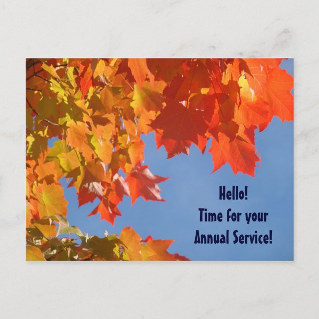 Tarjetas postales de HVAC Servicio Anual de Otoño  (Anverso)