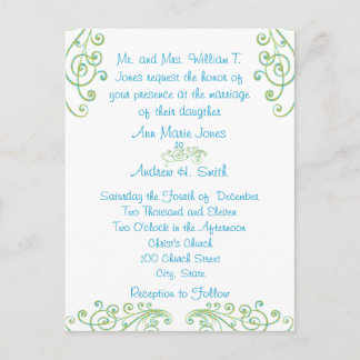 Tarjetas Postales de Invitación de Boda Azules y V