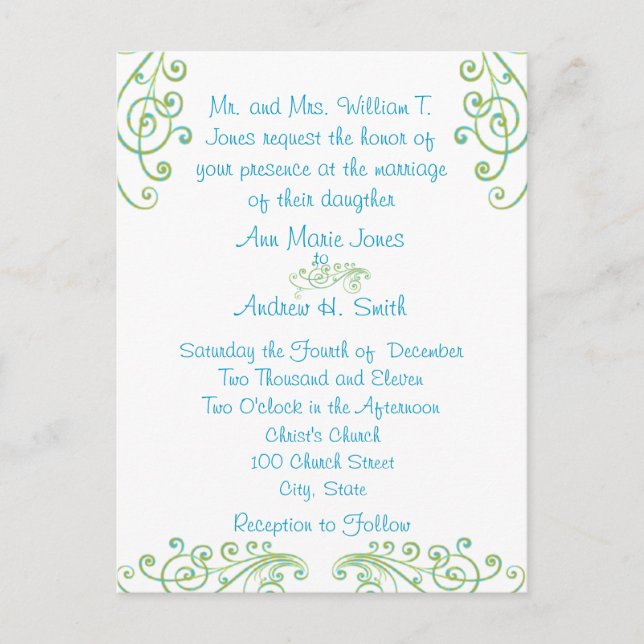 Tarjetas Postales de Invitación de Boda Azules y V (Anverso)