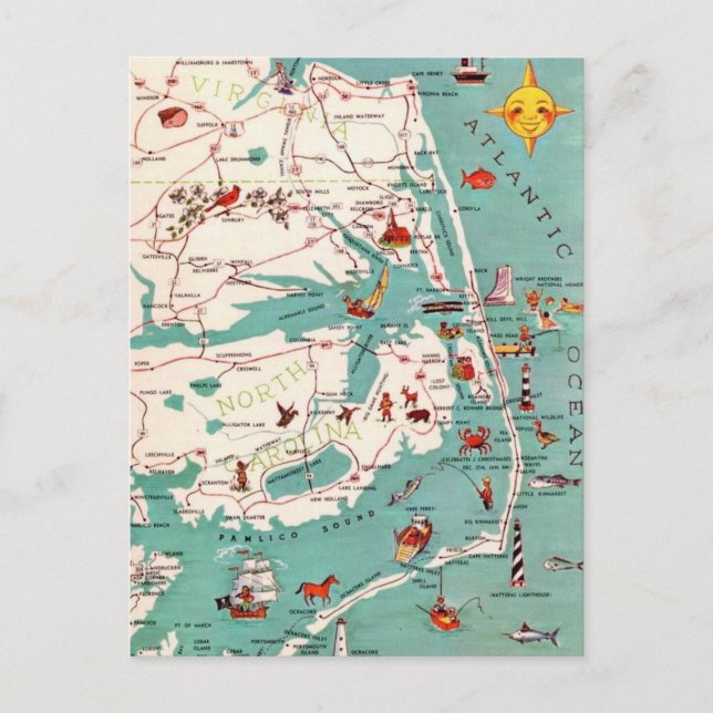 Tarjetas postales de las playas de Outer Banks (Anverso)