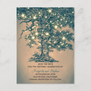 tarjetas postales de luces de árbol de roble antig