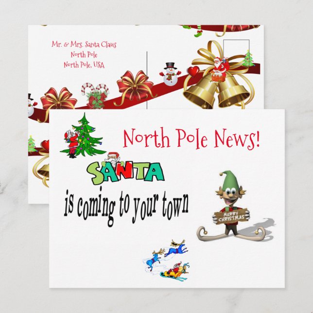Tarjetas postales de Navidad Polo Norte Santa Elfo (Anverso / Reverso)