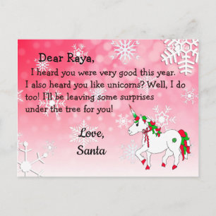 Tarjetas postales de Papá Noel: Unicornio rojo con