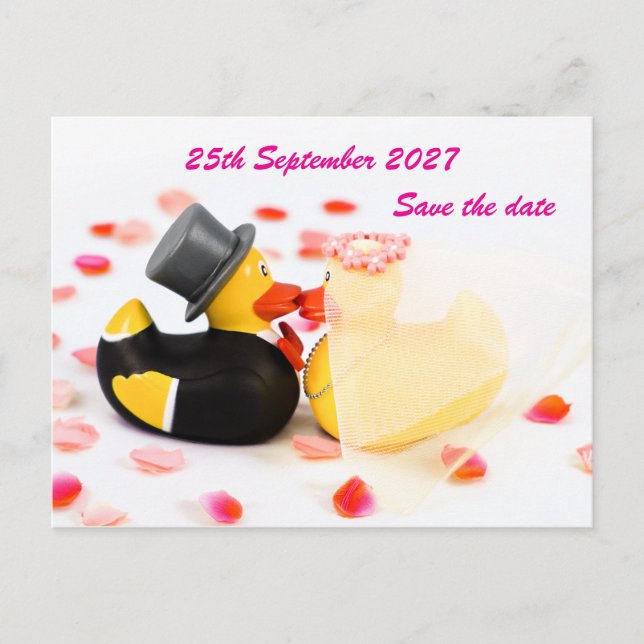 Tarjetas postales de patos de boda con confeti de  (Anverso)