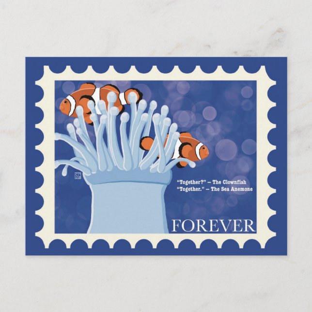 Tarjetas postales de pez payaso y anémona de mar (Anverso)