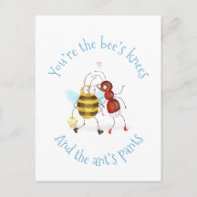 Tarjetas postales de rodillas de abeja y pantalone