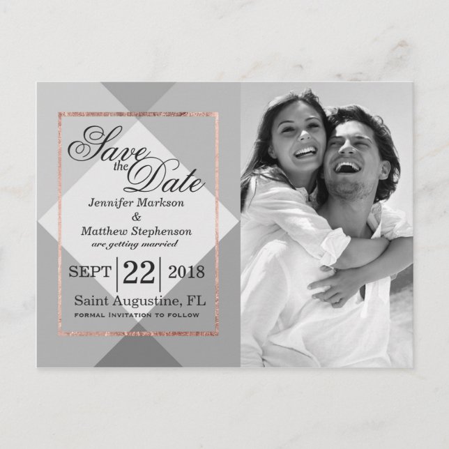 Tarjetas Postales de Rose Gold Gray Geo para Anunc (Anverso)