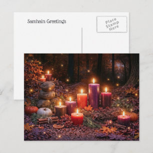 Tarjetas postales de Samhain con velas encantadora