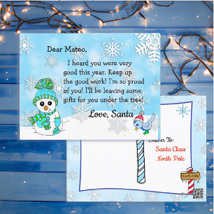 Tarjetas postales de Santa: Muñeco de nieve lindo